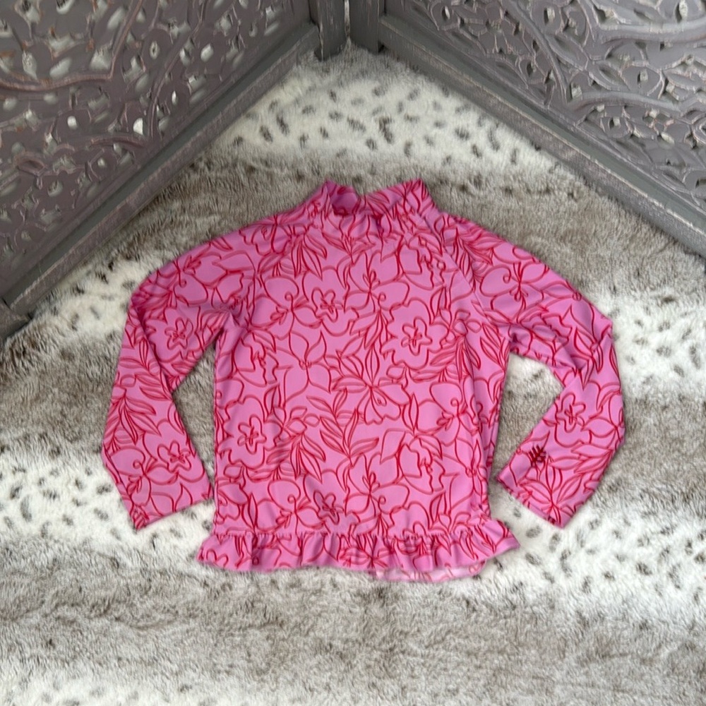 Coolibar long sleeve rashguard girls 2T tropical pink floral beach UV protection